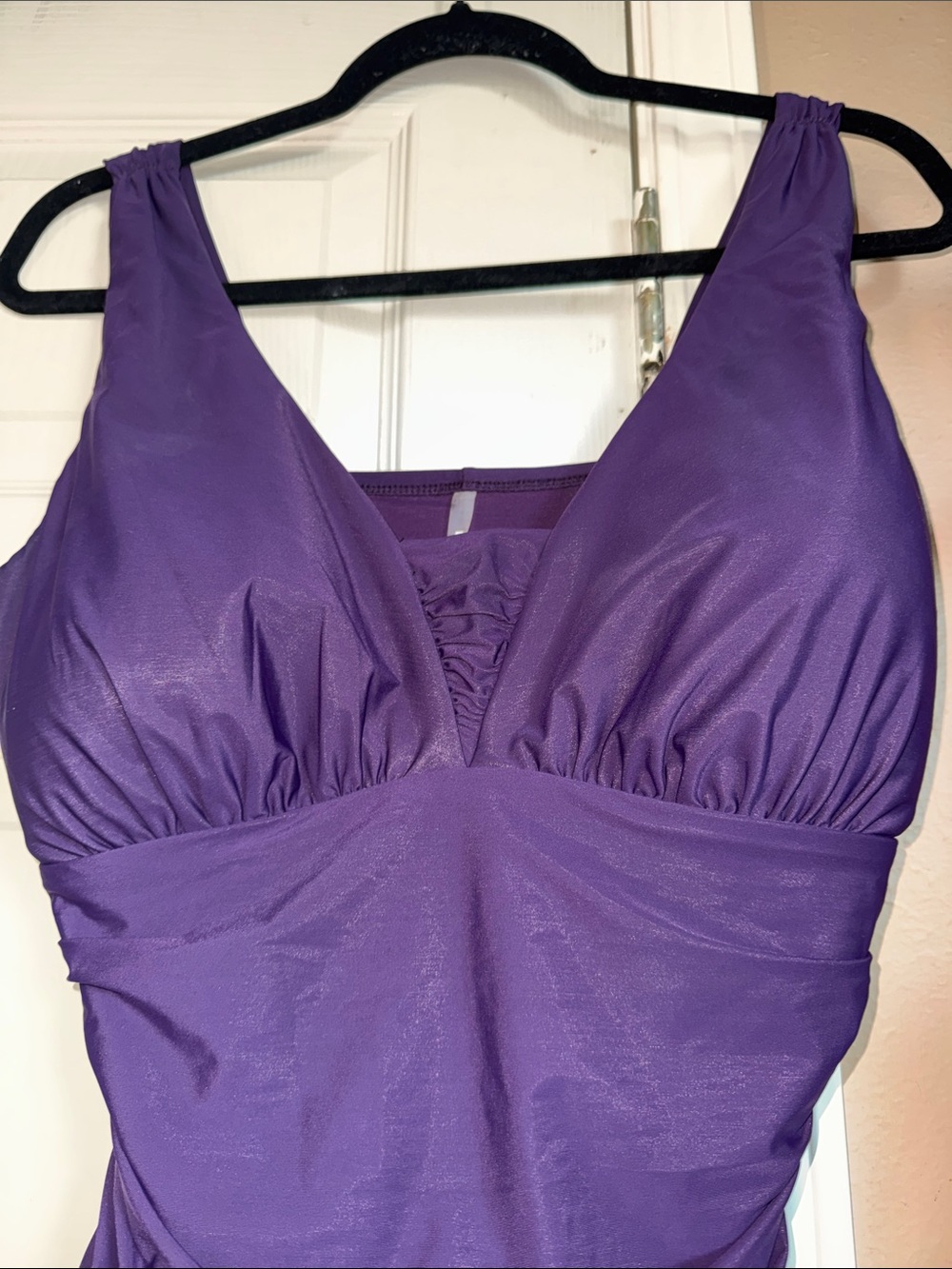 Lands' End Deep Purple V-Neck Ruched One-Piece Swimsuit - Picture 4 of 10